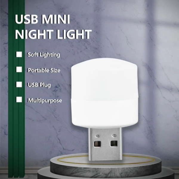 5 ST USB Bärbar LED Mini Nattlampa Liten rund lampa WARM WHITE