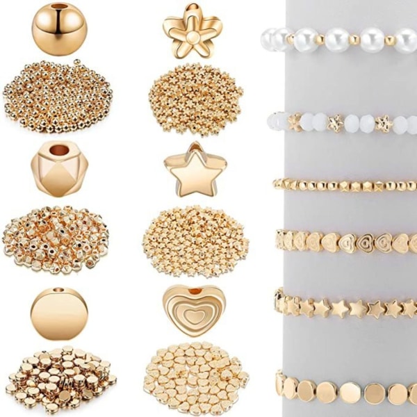 1200 stykker Spacer Beads Sett Løse perler Runde kuleperler