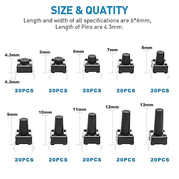 200st 4pin Light Touch Taktil Push Button Switch Micro