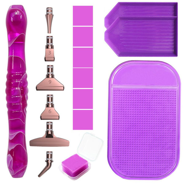 16 kpl Diamond painting metalliseosta vaihtokynän päät Purple-Rose Gold