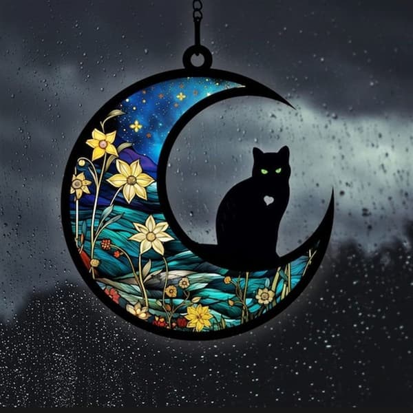 Halloween Cat Charms Måneformede kattedørkranser D D D