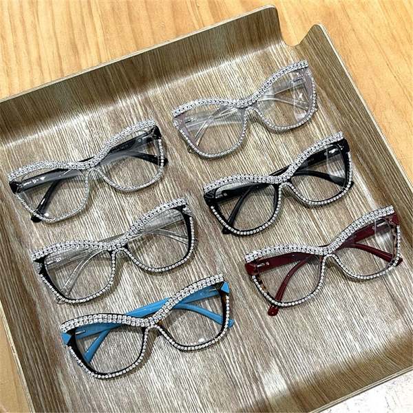 Rhinestone Cat Eye Briller Damebrillestel LEOPARD-RED Leopard-Red
