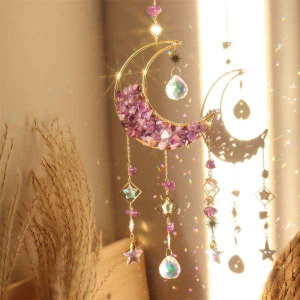 Crystal Moon Wind Chime LILA purple