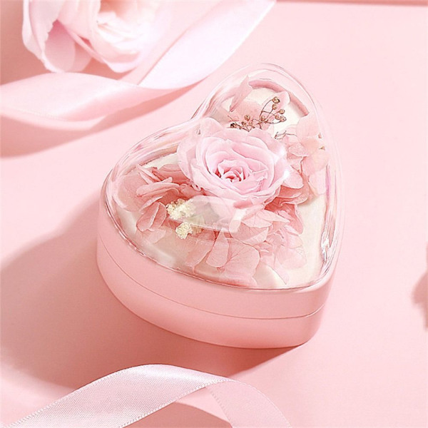 Hjerte Eternal Flower Gaveæske Ring Medaljon Opbevaringsboks PINK Pink Pendant box-Pendant box