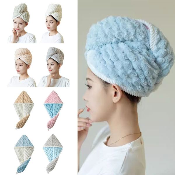 Torrt hår Cap Handdukar Cap LJUSBLÅ ENKELLAGER ENKEL Light Blue Single Layer-Single Layer