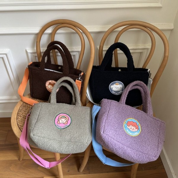 Lamm Cashmere Axelväska Plysch Handledsväskor KAFFE coffee