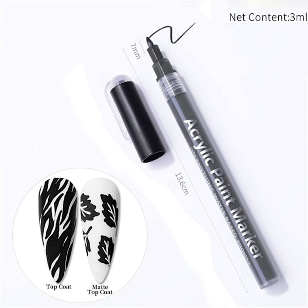 Kynsilakkakynä Nail Art piirustuskynä MUSTA Black