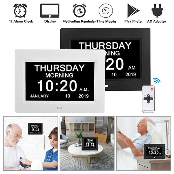 7 tums digital kalenderväckarklocka VIT EU-PLUGG VIT EU-PLUGG White EU plug