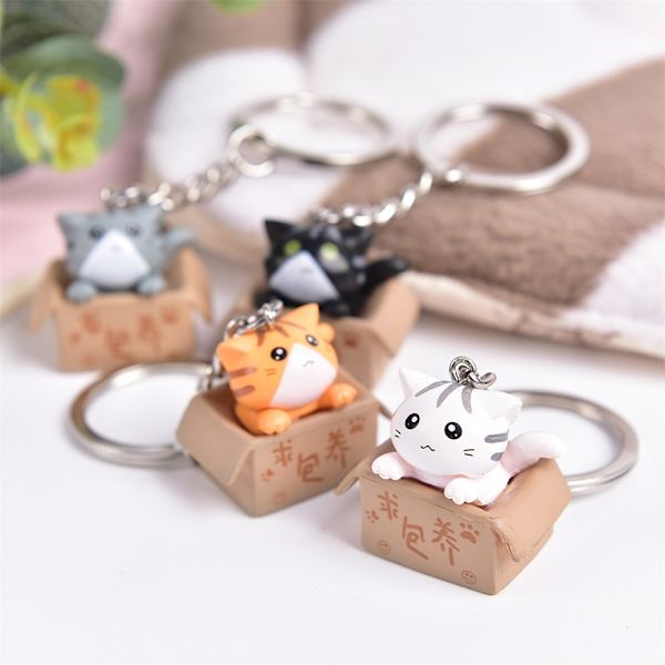 4 kpl Carton Box Cat avaimenperä auton avainpidike HARMAA Grey
