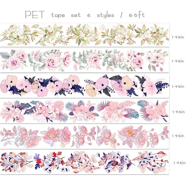6 Rolls Flower Tapes Leikekirjateipit Läpinäkyvät teipit