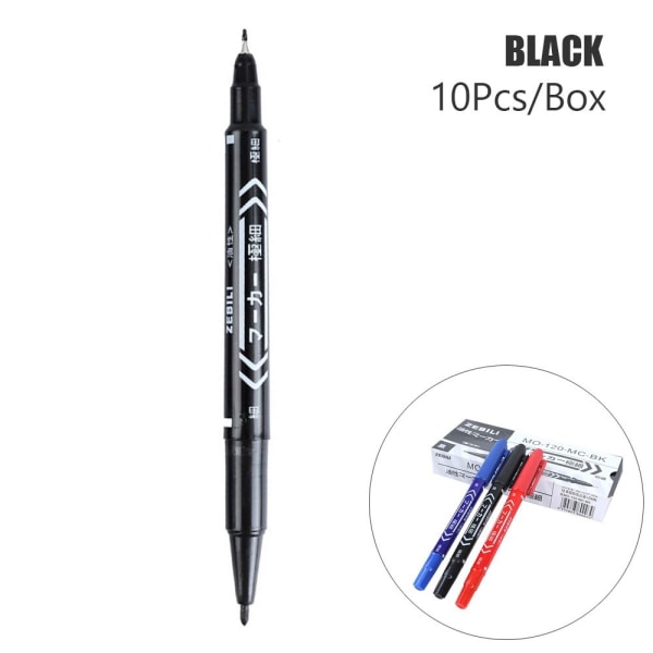 10 kpl Double Tip Pen Öljyinen kynä MUSTA Black