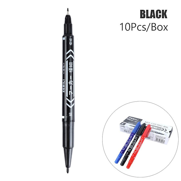 10 Stk Dobbelt Tip Pen Oily Pen SORT Black