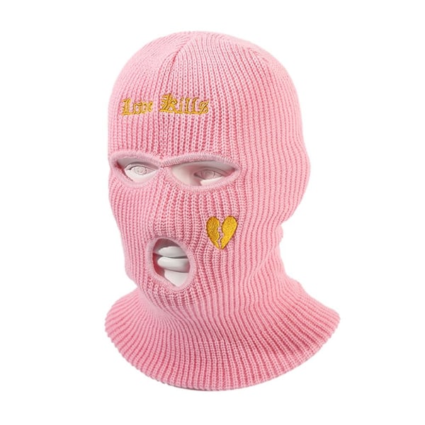 Ull Strikket Lue Ski Mask ROSE RED Rose Red