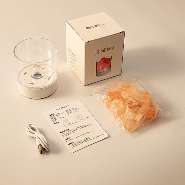Saltlampa Natural Anion USB Laddning Desktop Färgglad Lampa Sängbord