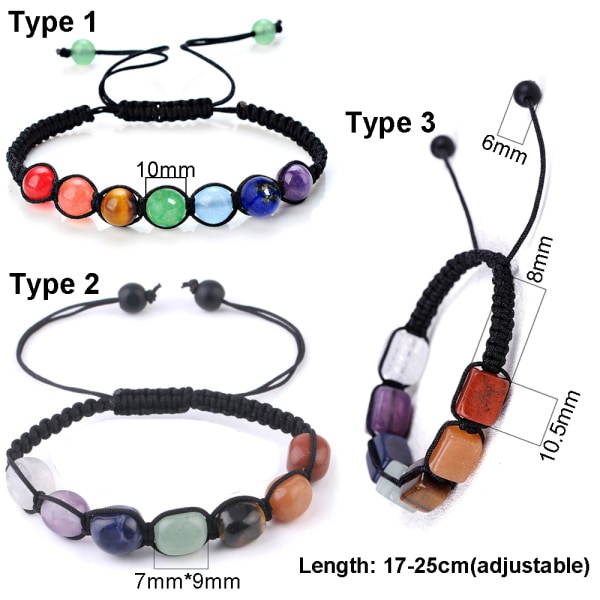 7 Chakra Armband Kristaller Flätat Armband REKTANGELPÄLAR