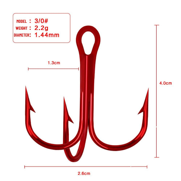 50 Stk Røde fiskekroge Højkulstofstål 3/0 3/0 3/0