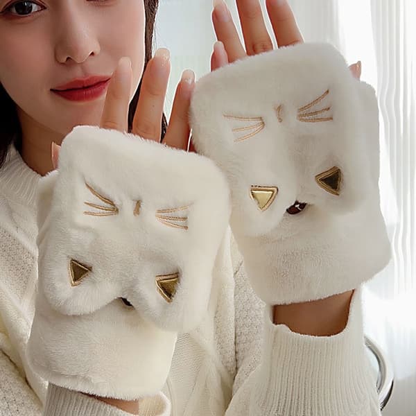 Cat Plys Handsker Søde Half Finger Handsker GRÅ GREY