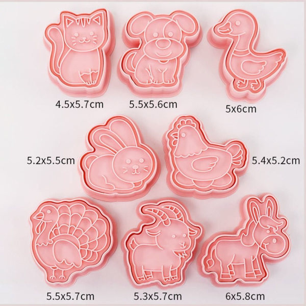 8 stk/sæt Kikseform 3D Cookie Cutter Bageform
