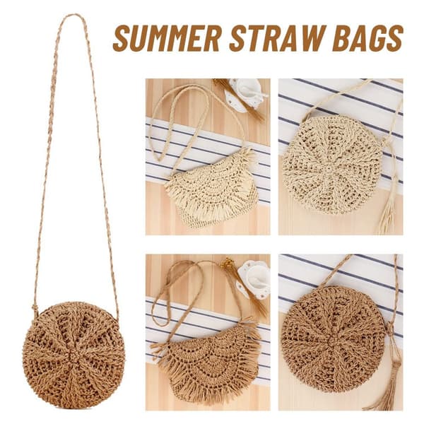 Sommar Halmväskor Tassel Strandväskor BEIGE&BEIGE beige&beige