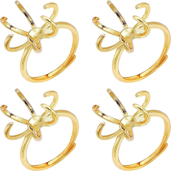 4 stk Claw Ring Blank Justerbar Messing Ring Baser Finger Ring