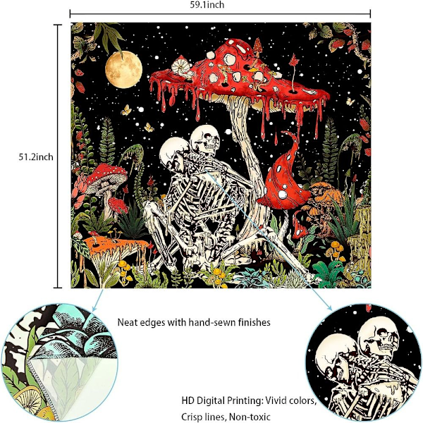 Skull Mushroom Tapestry Party Hanging Cloth Skeleton Home