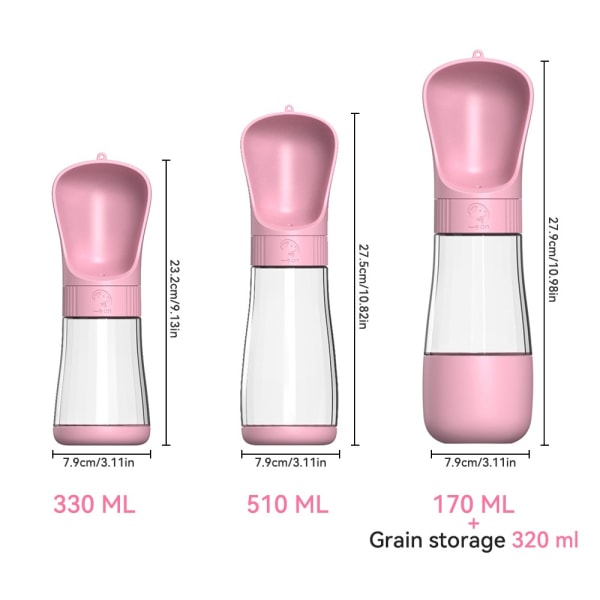 Hundevandflaske Drikkeskål til kæledyr PINK 330ML 330ML pink 330ML-330ML