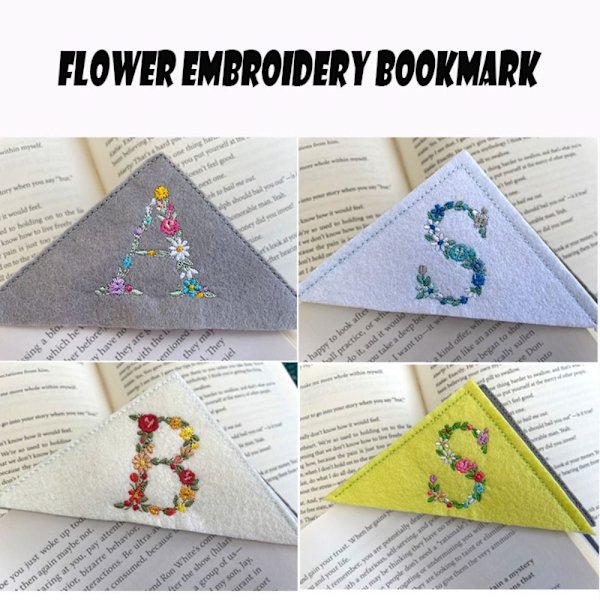 Broderibogmærker Blomsterhjørnebogmærke 3 3 3
