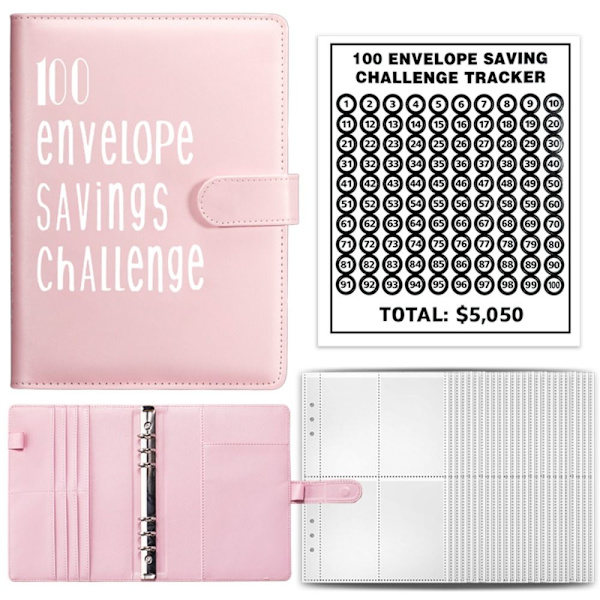 100 Days Envelope Challenge Binder Savings Book BLÅ blue