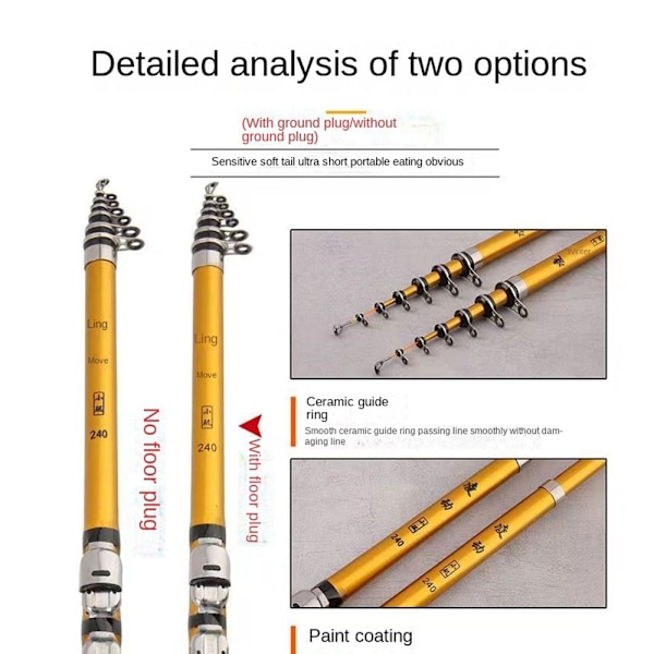 Teleskopisk fiskestang Bærbar fiskestang 2,4M 2,4M 2.4m