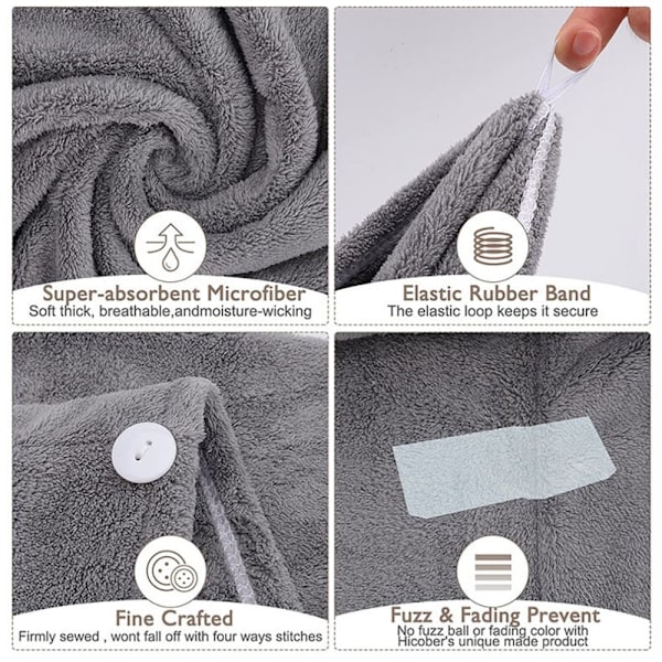 Mikrofiber Hårhåndklæde Wrap Tør Hår Hætte GRÅ GREY