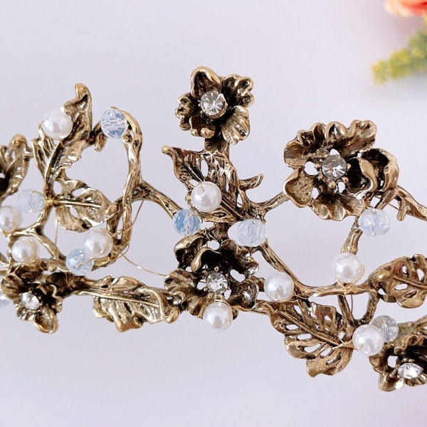 Morsiamen Tiaras Crown Pearl Leaf