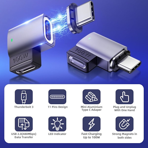 USB C til Type C Adapter Magnetisk RETT RETT Straight