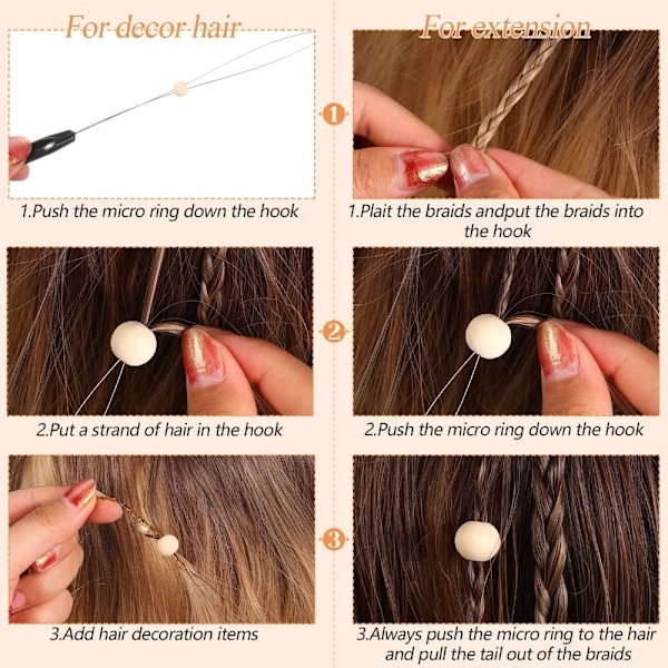 20 stk Hair Extension Loop Nåle Loop Tools Threader Trækker