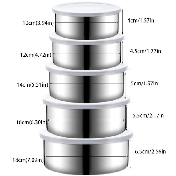 5 Stk Rustfri Skåle Rustfri Stål Kummesæt Bagning
