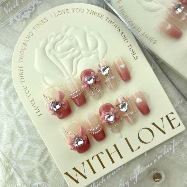 10st Love Bow Handgjorda naglar Pure Manual False Nail SSHORT SShort