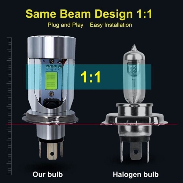 H4 LED-hovedlyspære for motorsykkel, høyt/lavt lys