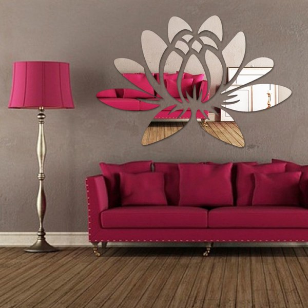 Mirror Surface Stickers Blooming Lotus Miroor Decal SØLV silver