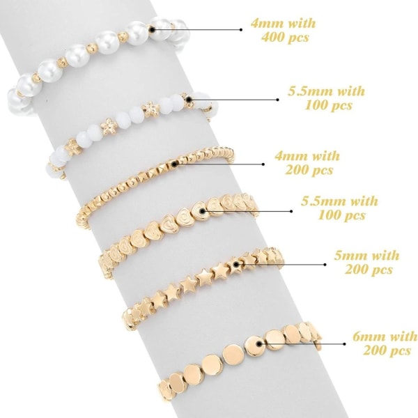 1200 stykker Spacer Beads Set Løse perler Runde kugleperler
