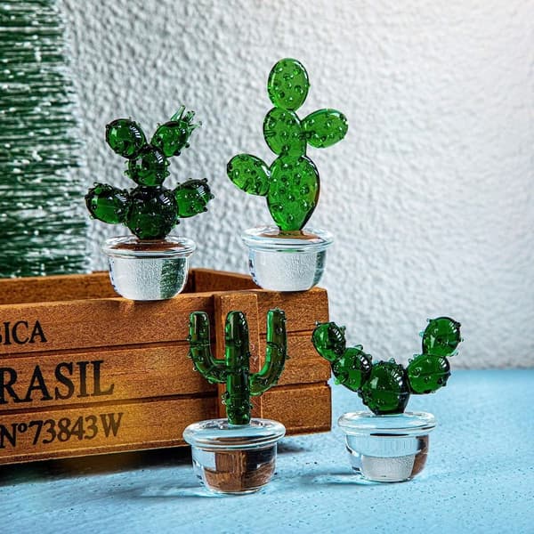 4 st kaktuskristallfigurer kaktusglasdekorationsset E E E