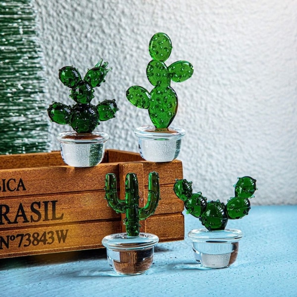 4 stk Cactus Krystal Figurer Kaktus Glas dekorationssæt E E E