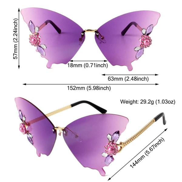 Crystal Butterfly Solbriller Innfatningssolbriller GRÅ BLÅ GRÅ Gray Blue