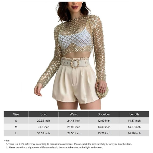 Sexede Crop Toppe til Damer Mesh Pearl Toppe SORT M M Black M-M