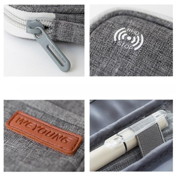 RFID-läderpassväska Passhållare GRÅ grey