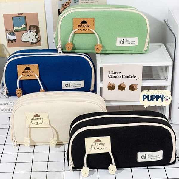 Kawaii koiran kynälaukut Canvas kynäpussi MUSTA black