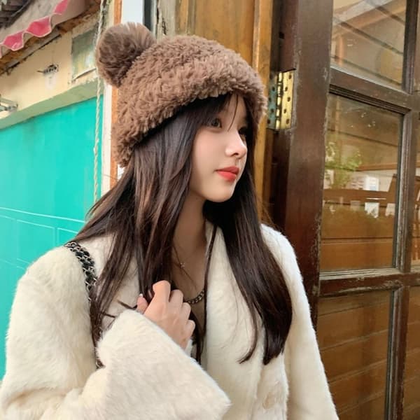 Stickad mössa Bear Ear Hat KHAKI khaki