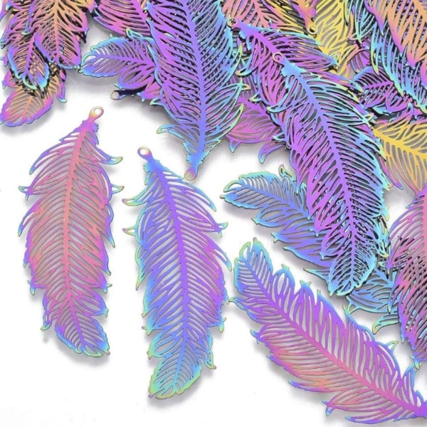 50 kpl Rainbow Feather Charms ruostumattomasta teräksestä valmistetut riipukset Feather