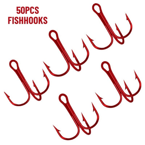 50 stk røde fiskekroge højkulstofstål 3 3 3