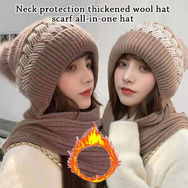 Integreret Cap Tørklæde Beanie Hat Tørklæde SORT Black