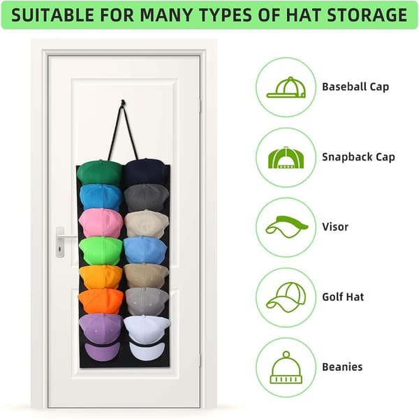 2st Baseball Hat Rack Cap Organizer Cap Förvaringsväska Black 2Pcs-2Pcs