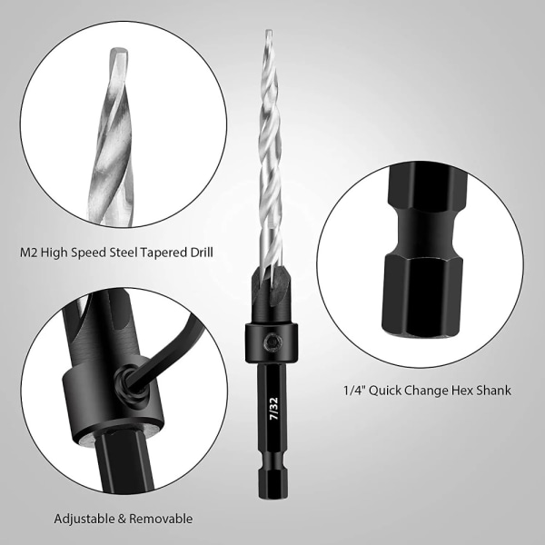9 STK Countersink Drill Bit Set Koniske Drill Bits Counter